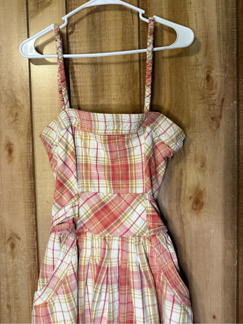 Free People Pink Plaid Spaghetti-Strap Midi Dress Vintage 100% Cotton - Picture 3 of 16